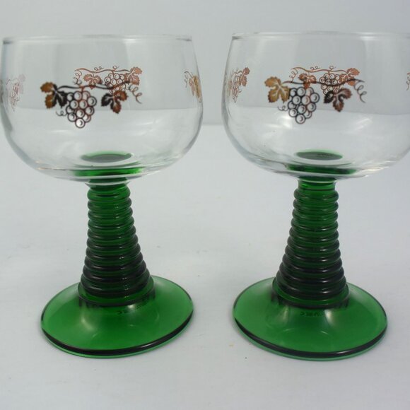 Vintage Luminarc "Beehive" Wine Glasses Gold Grapes Green Stem & Base EUC - Picture 7 of 7